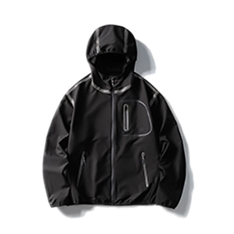 Reflective strip splicing hooded jacket
