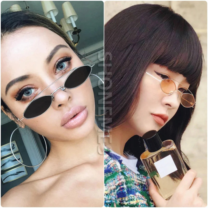 ShoneMes Double Bridge Sunglasses Men Small Metal Frame Women Sun Glasses Vintage Design Lentes De Sol