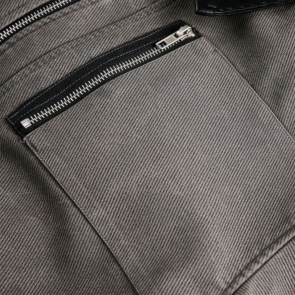 Splicing contrasting PU leather collar jacket