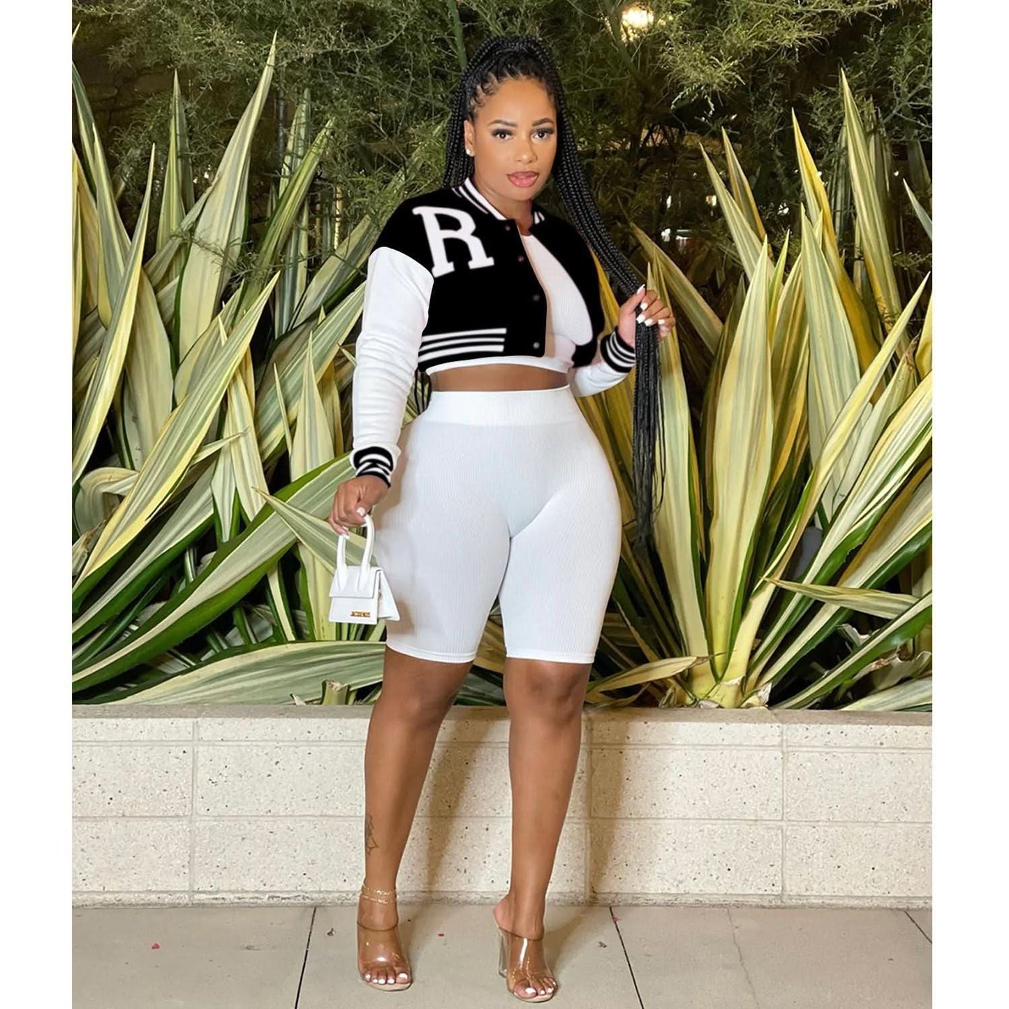 Fashion Women's Long Sleeve Crop Top with Inner Shorts 3-Piece Set