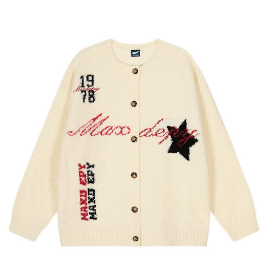 Cool Pattern Knit Sweater Loose Fit Open Front Top