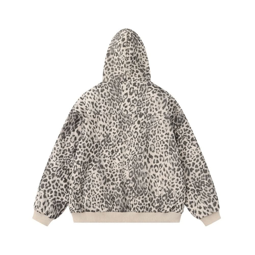 Wool collar hooded leopard print cotton jacket