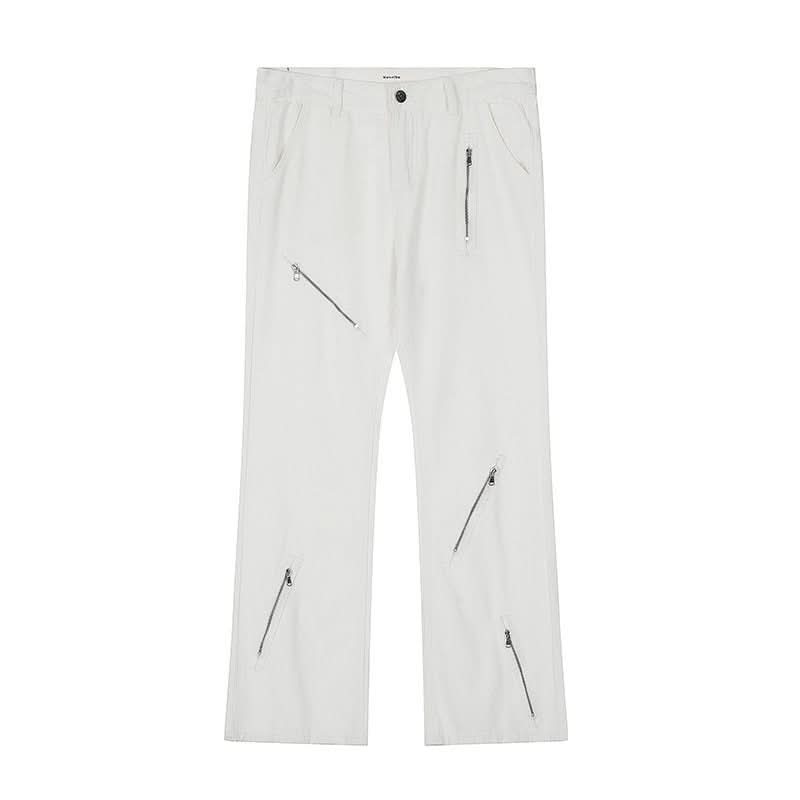 Cool Zipper Flared Denim Pants Casual Loose Slim Fit Trousers