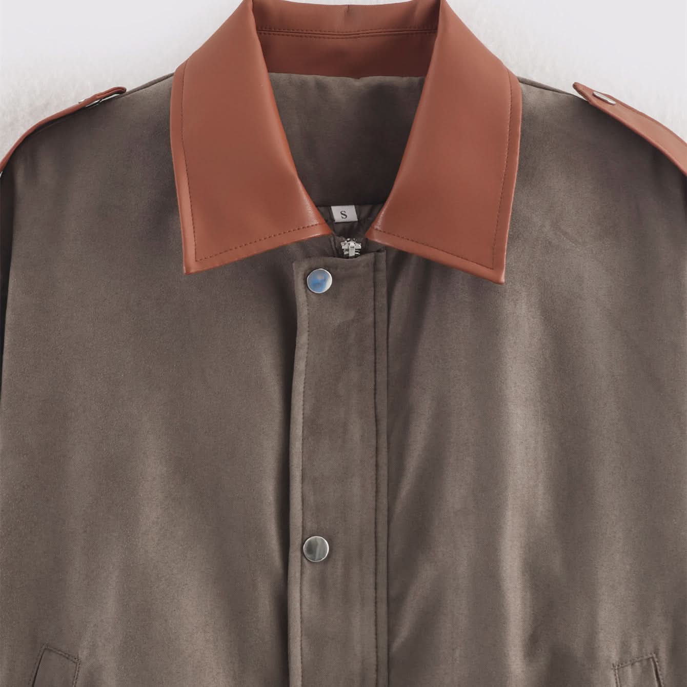 Minimally contrasting suede jacket
