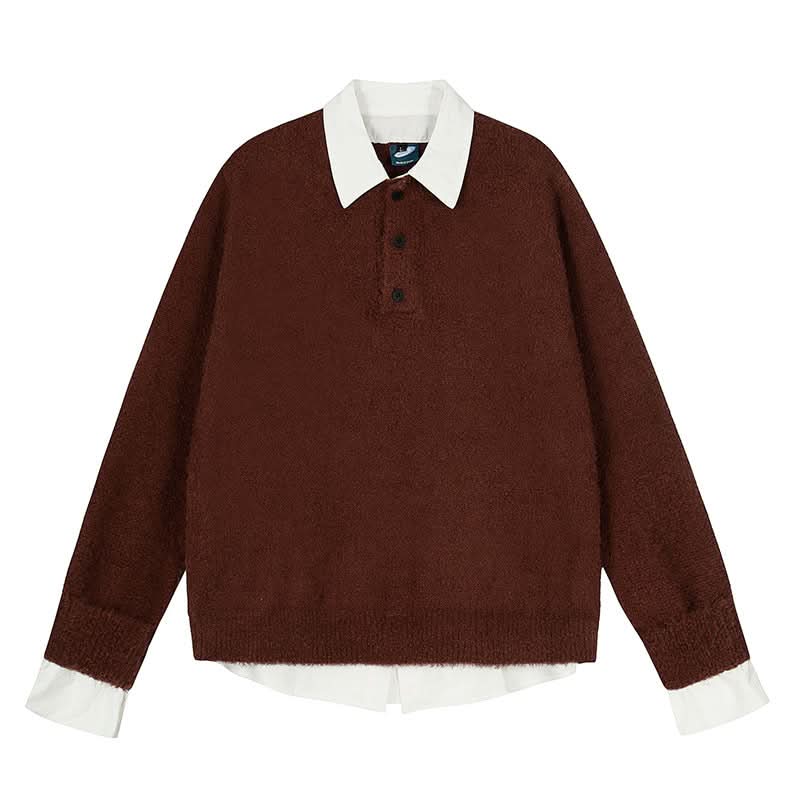 Sweater Women College Style Patchwork Polo Shirt Slim Fit Inner Layer Knit Top