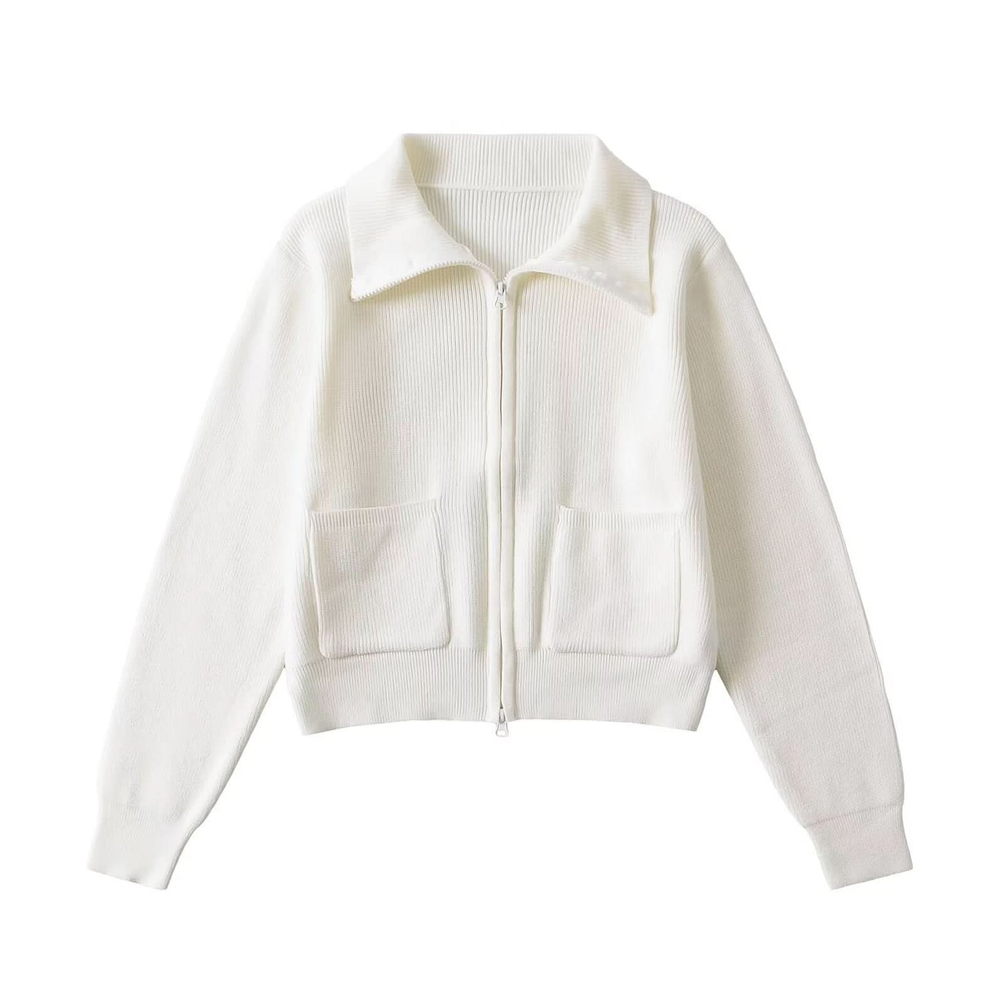 Zipper lapel long sleeved pocket top