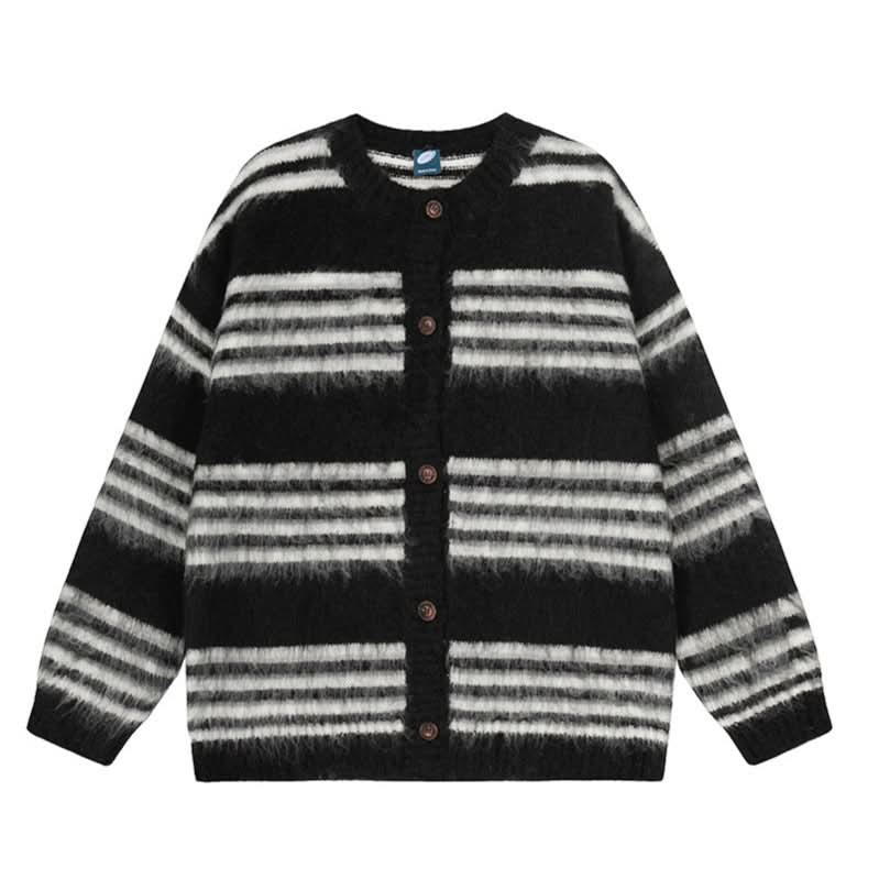Laid-back striped knit cardigan for women, loose casual sweater top