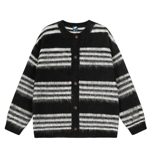 Laid-back striped knit cardigan for women, loose casual sweater top