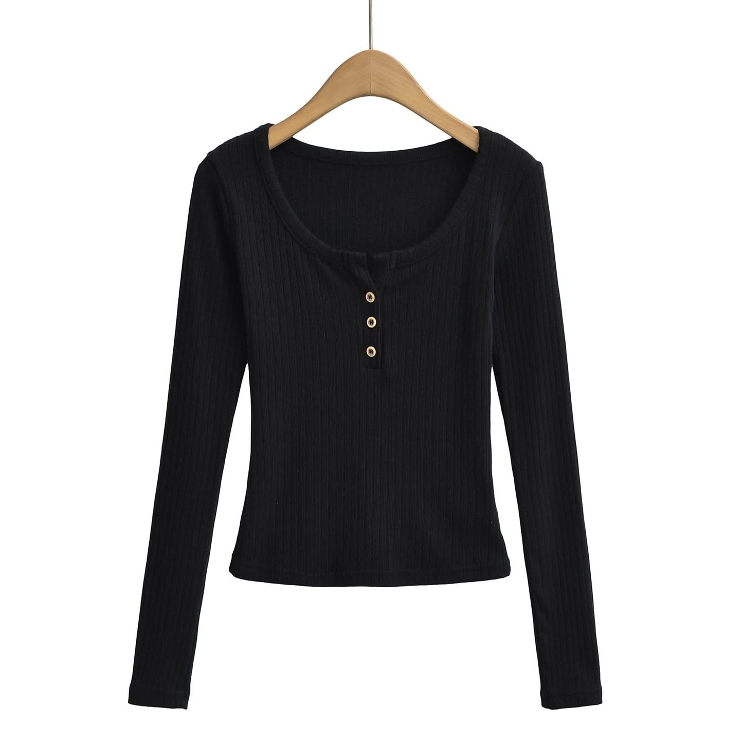 Round neck button long sleeved top