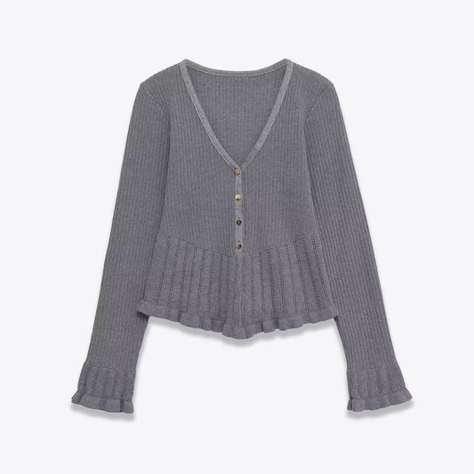 Slim fit V-neck long sleeved layered decoration