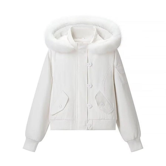 Detachable fur collar hooded cotton jacket