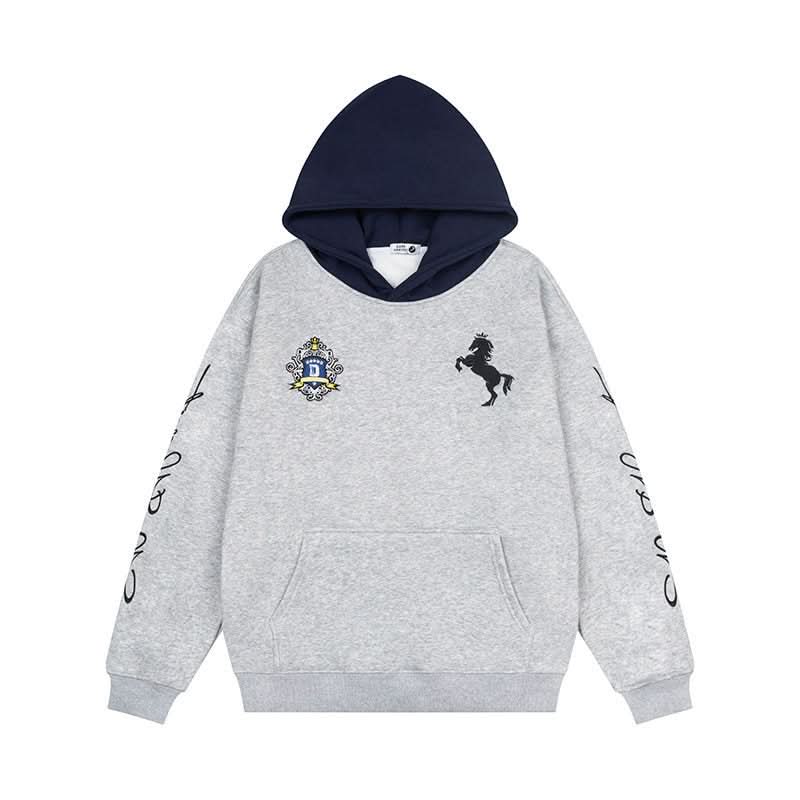 Kapuzenpullover mit Buchstabenstickerei, lockerer Fleece-Hoodie
