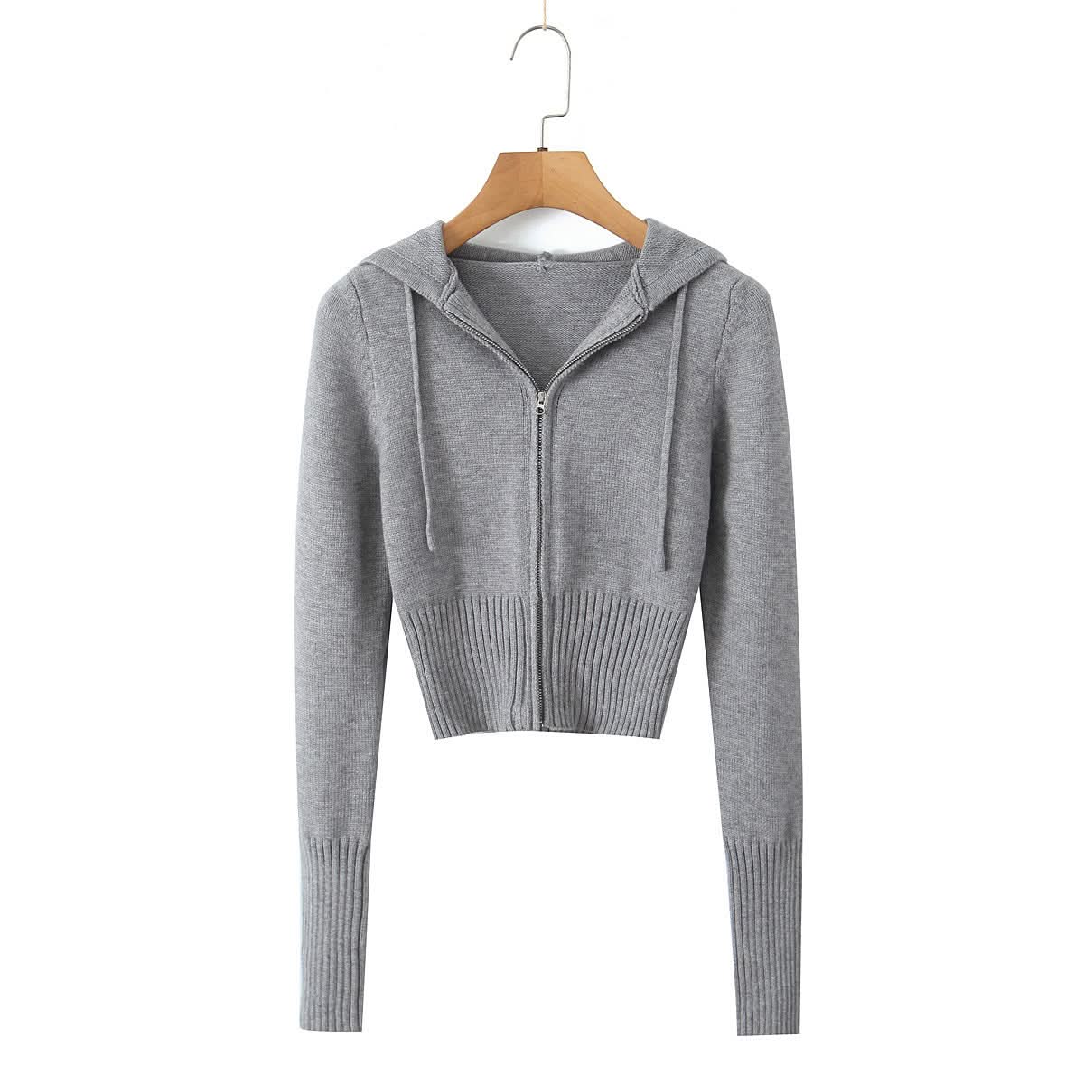 Slim fit drawstring hooded short sweater