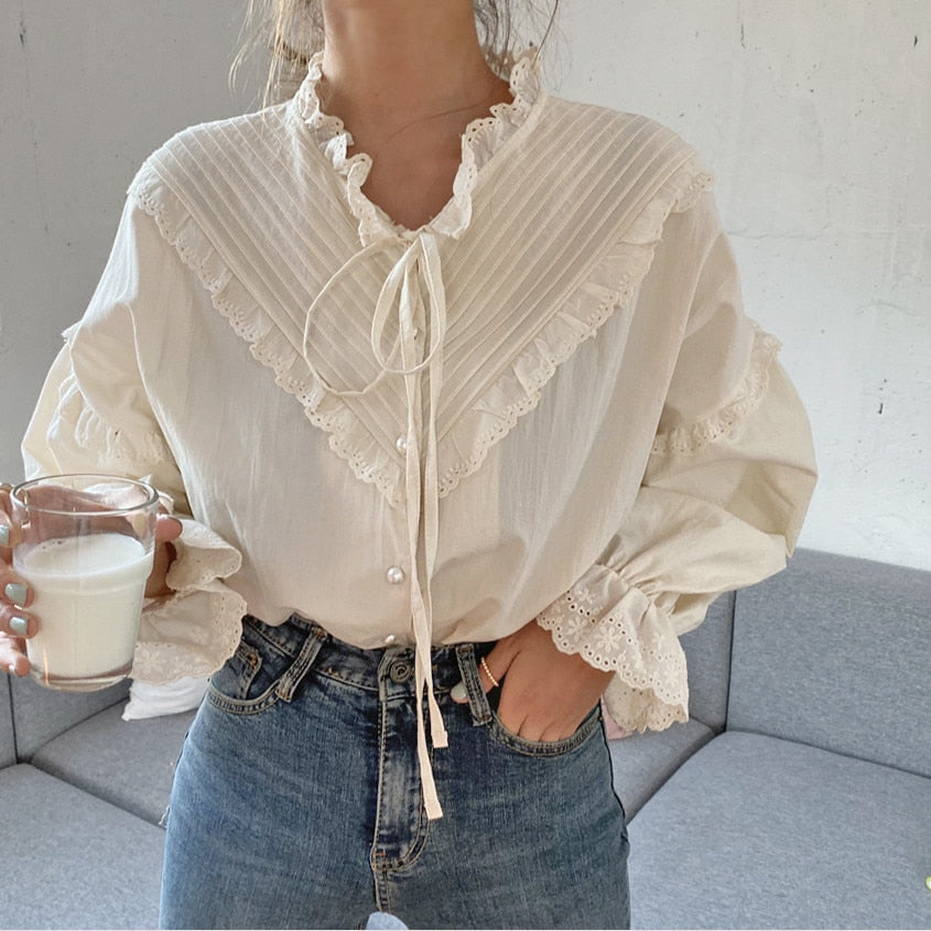 Alien Kitty  New Arrival Hollow Out Vintage Elegant Tops Women Shirt Solid Long Sleeve Korean Style Loose Blouses Blusas