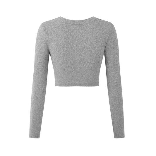 Round neck exposed navel short long sleeved pullover t-shirt