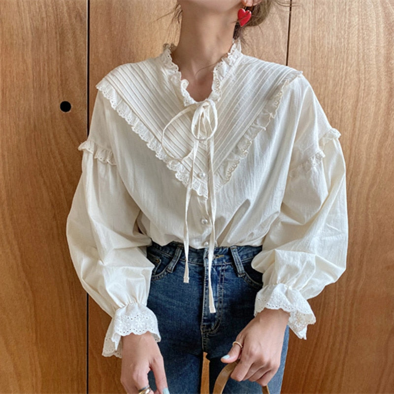 Alien Kitty  New Arrival Hollow Out Vintage Elegant Tops Women Shirt Solid Long Sleeve Korean Style Loose Blouses Blusas