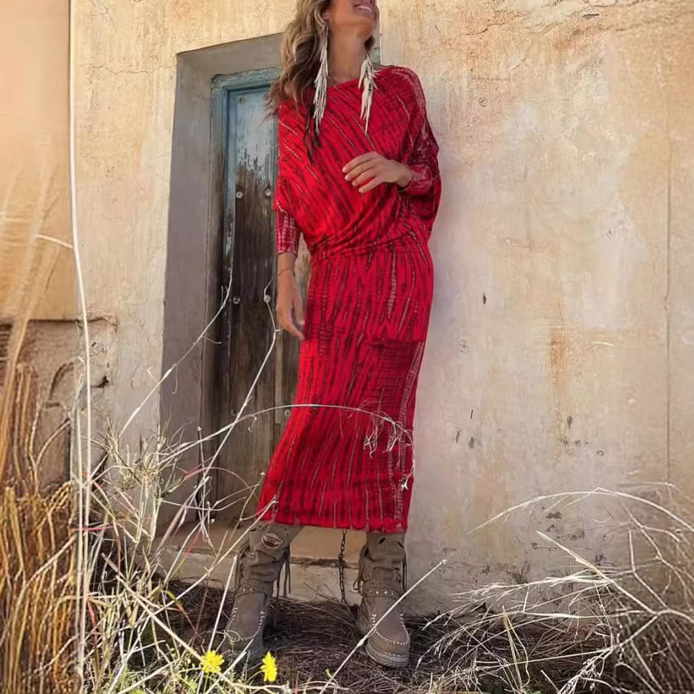 Einarmiges Fledermausärmel-Maxikleid mit Print