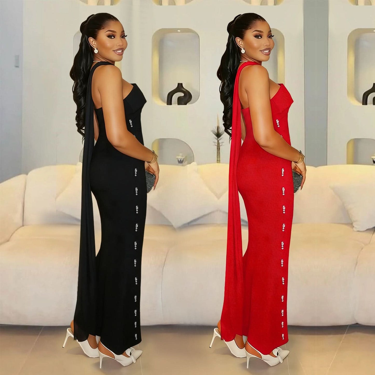Elegantes trägerloses verziertes Bandkleid-Set für Damen, modisches zweiteiliges Outfit