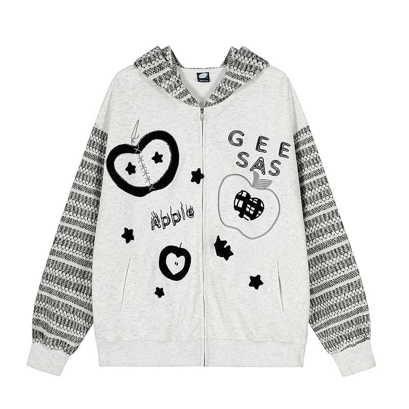Gestreifte Patchwork-Kapuzen-Sweatshirt-Freizeit-Cardigan-Jacke