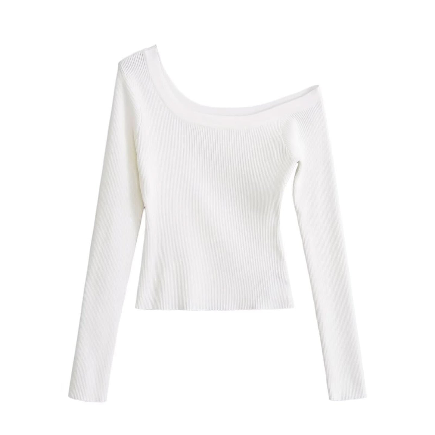 Schrägschulter-Off-Shoulder-Pullover mit elastischer, schmaler Passform