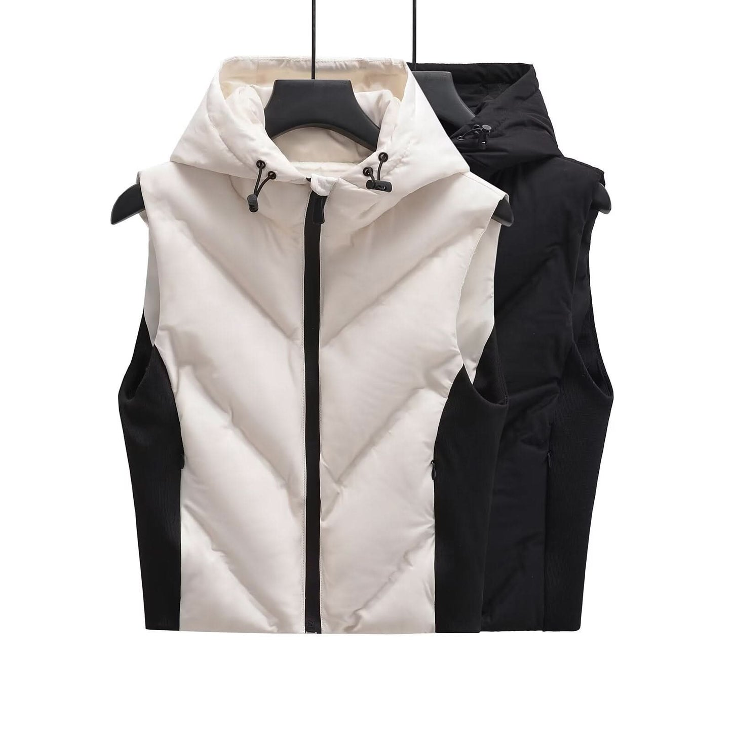 Street laminated hooded contrasting vest jacket