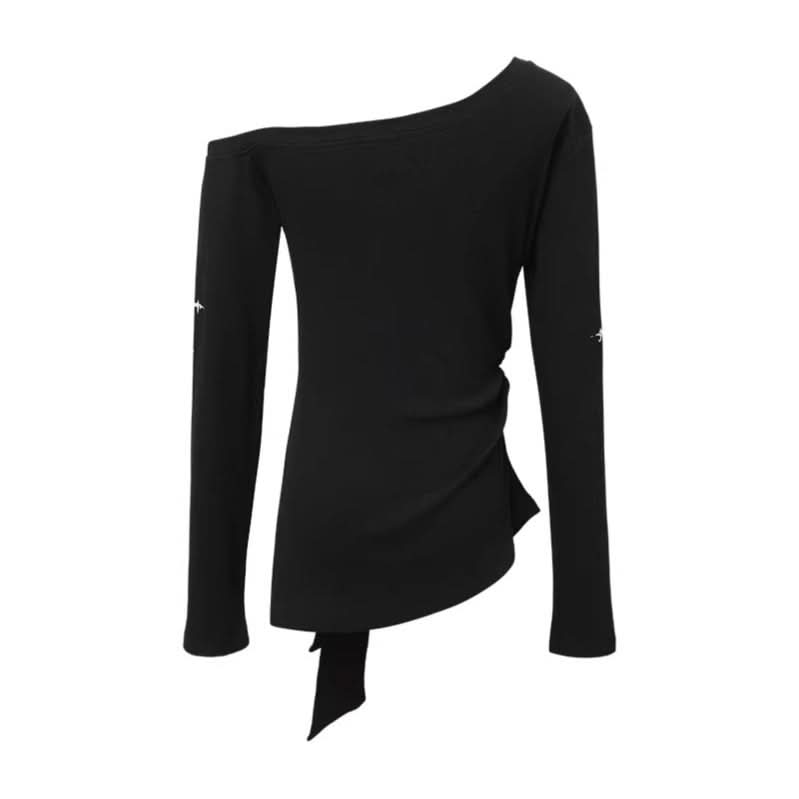 Ausgefallenes, asymmetrisches, schulterfreies, figurbetontes Langarm-T-Shirt