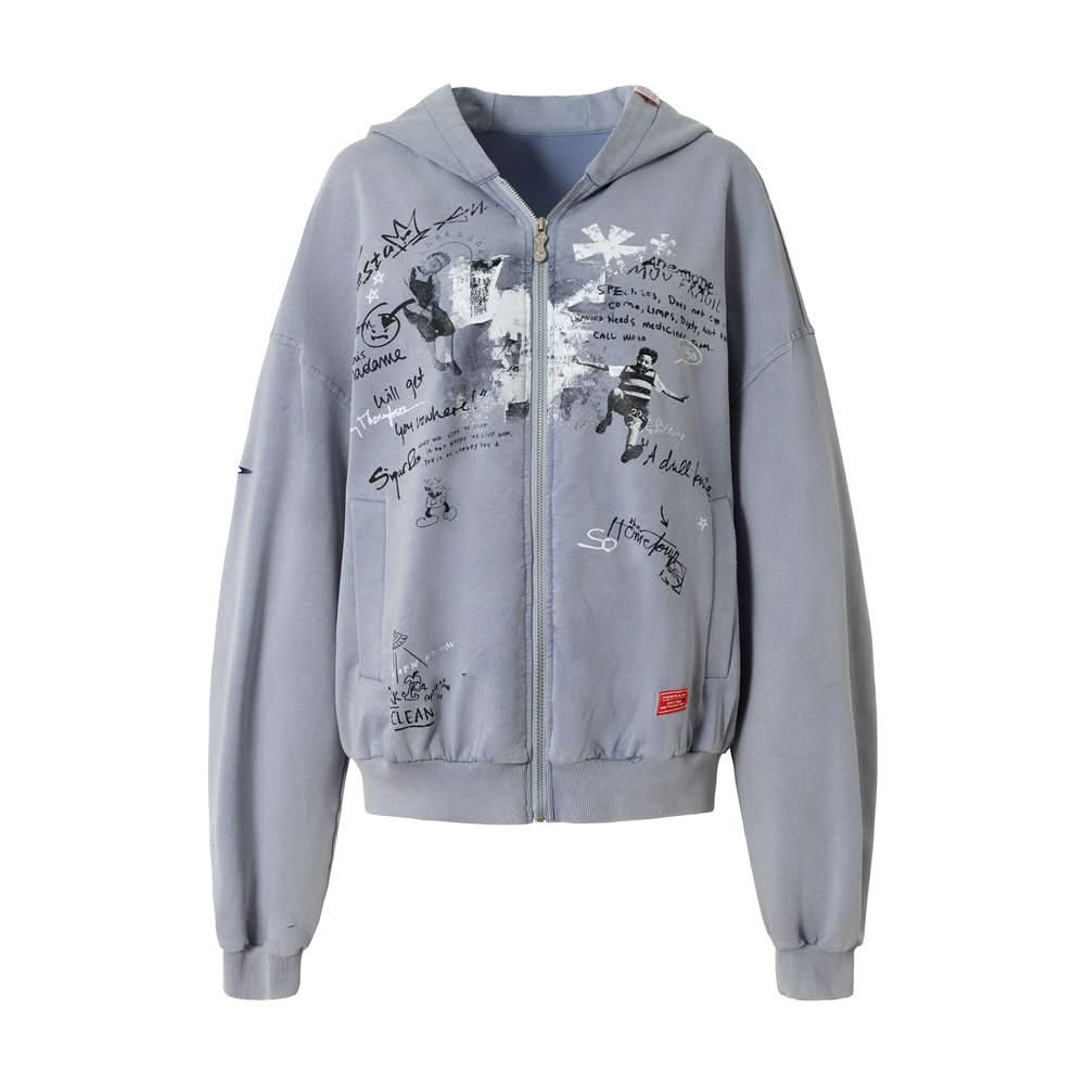 Graffiti letter loose men's cardigan sweatshirt