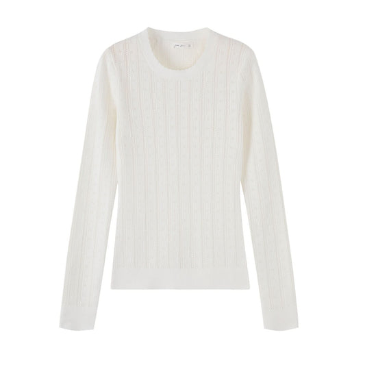 Unique Hollow Out Round Neck Slim Fit Knit Top for Women, Elegant and Slimming Innerwear