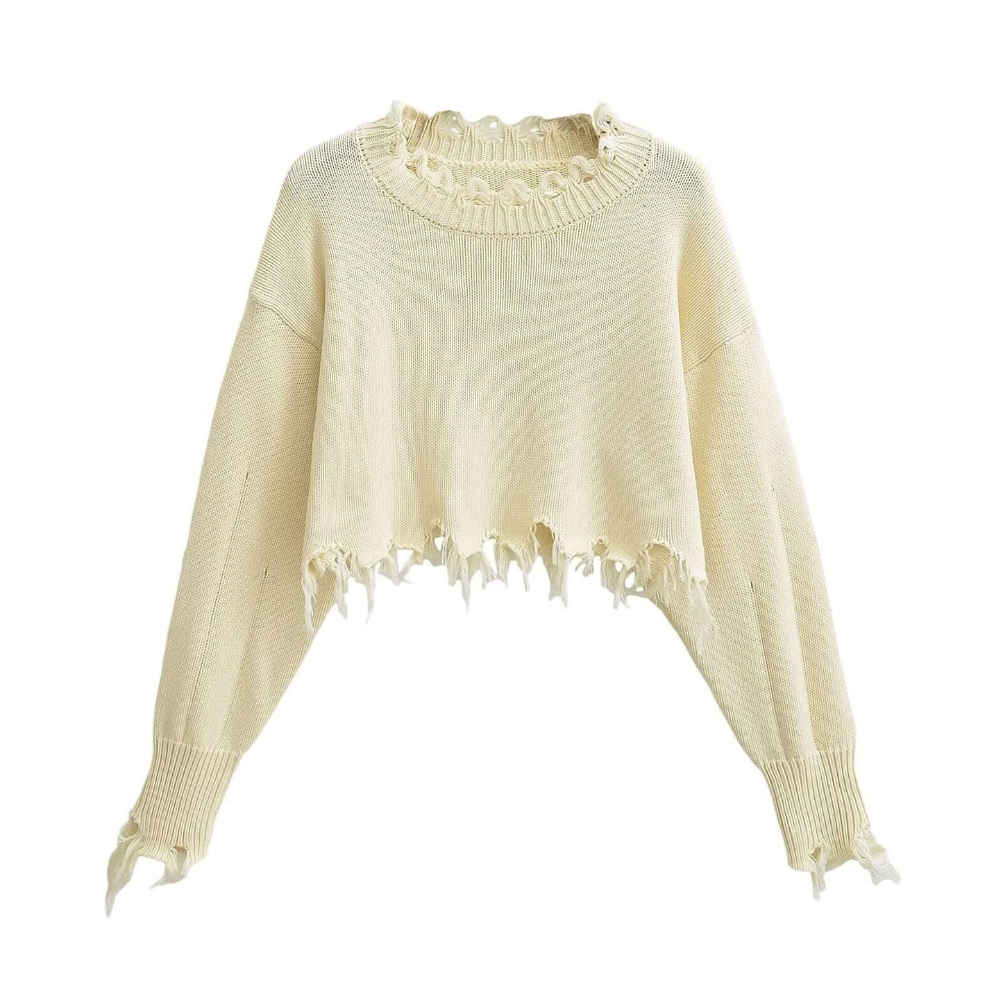 Kurzer bauchfreier Pullover mit Quasten und Cut-Outs
