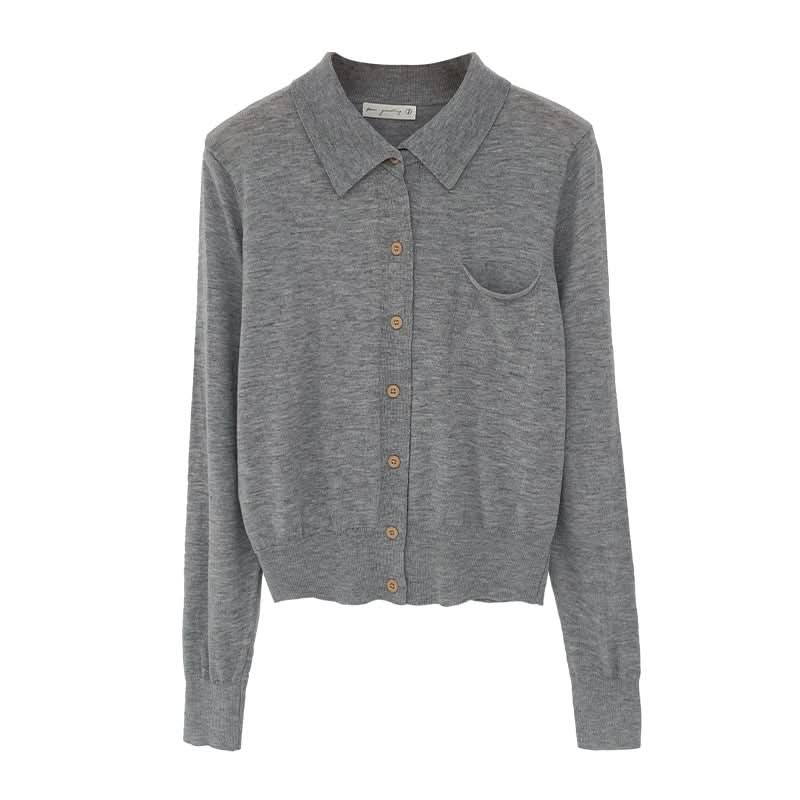 Chic Wool Notch Lapel Knit Cardigan for Women, Casual Short Top