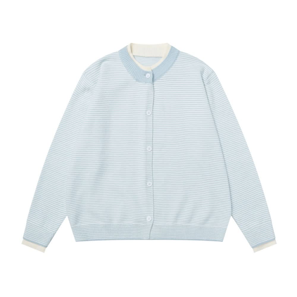 Fake two striped cardigans and round neck sweaters