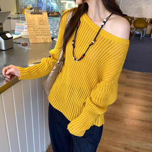 Ribbed Knit Sweater for Women, Loose Fit Long Sleeve, Casual Oversized Top