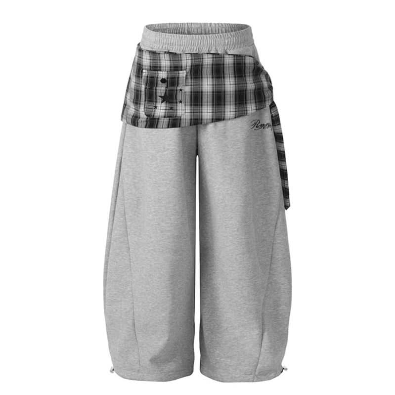 Star-Plaid-Bindegürtel-Dolch-Freizeithose Damen Locker Tanz Weite Beinhose