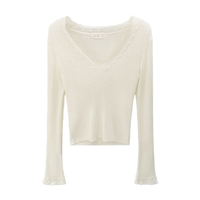 Eleganter violetter V-Ausschnitt-Strickpullover für Damen, schmal geschnitten, Langarm, Freizeitkleidung