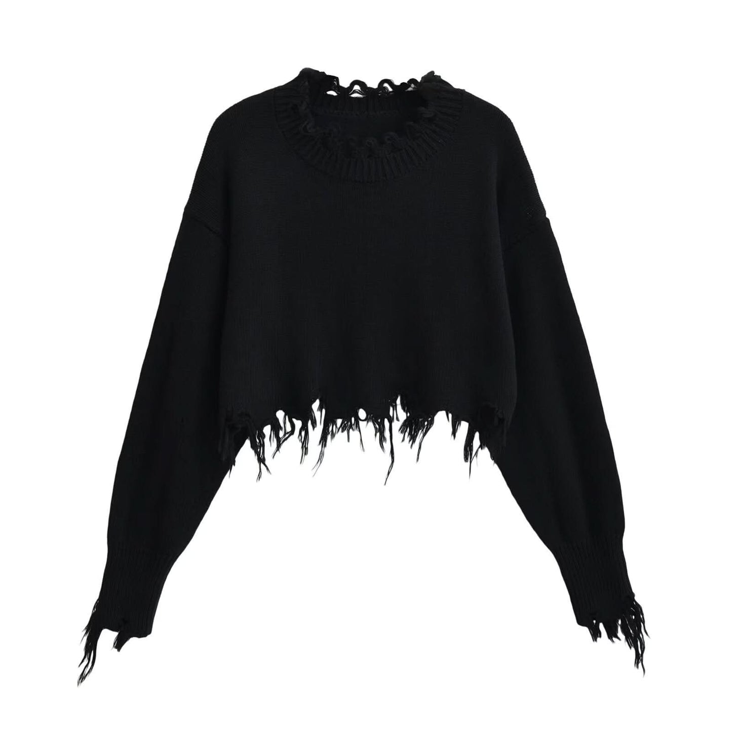 Kurzer bauchfreier Pullover mit Quasten und Cut-Outs