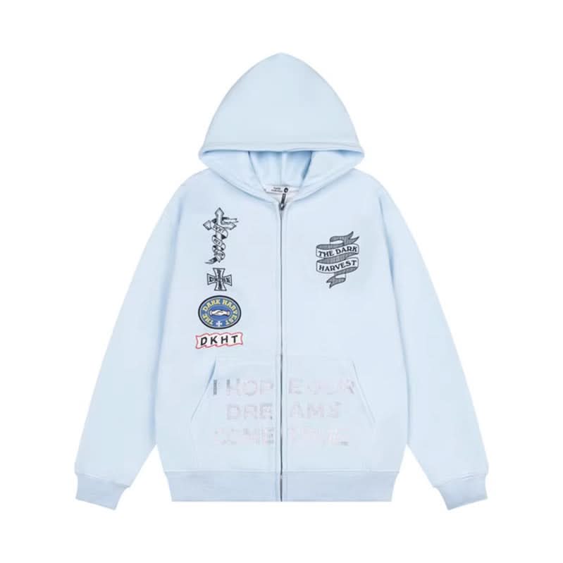 Bestickter Kapuzenpullover mit Reißverschluss Unisex Locker Vielseitige Fleece-gefütterte Jacke Trendig