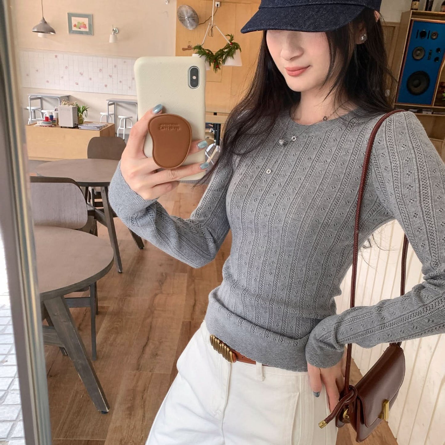 Einzigartiges, ausgeschnittenes, figurbetontes Strickoberteil mit Rundhalsausschnitt für Damen, elegantes und figurschmeichelndes Unterzieh-Top