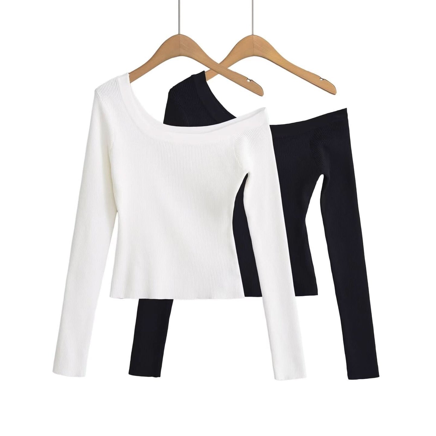 Schrägschulter-Off-Shoulder-Pullover mit elastischer, schmaler Passform