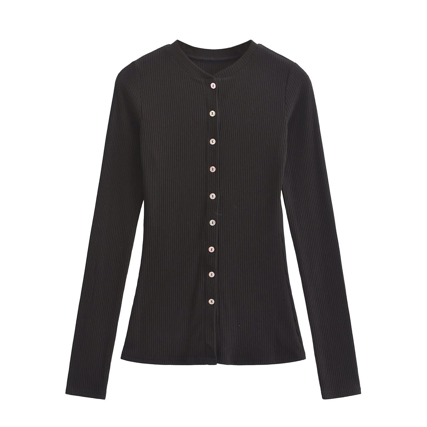 Rundhals-Cardigan mit Knopfleiste und schmaler Passform