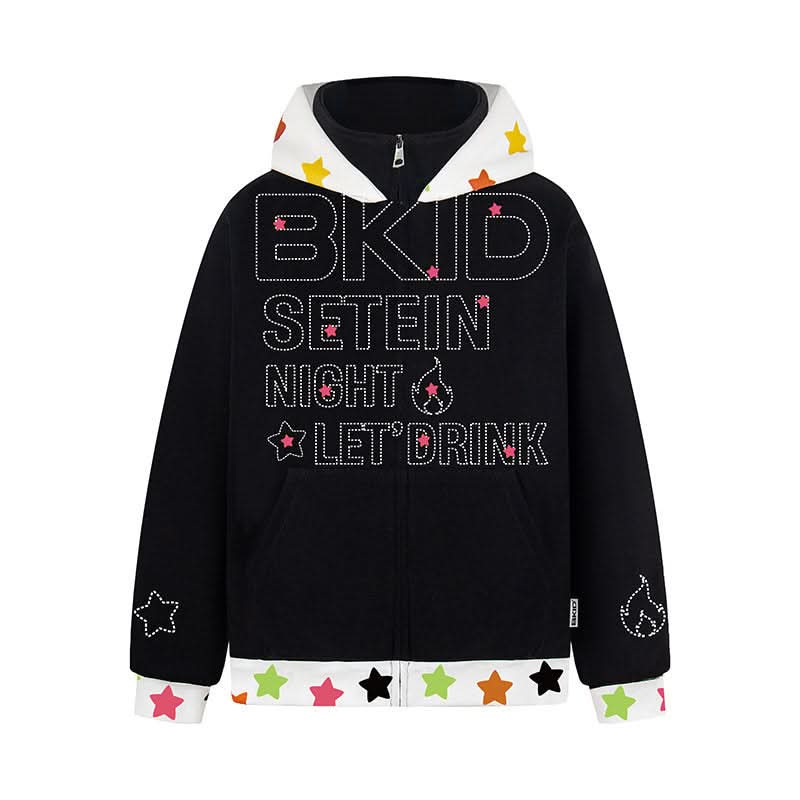 Patchwork Kapuzen-Sweatshirt mit Reißverschluss, locker geschnittenes Oberteil