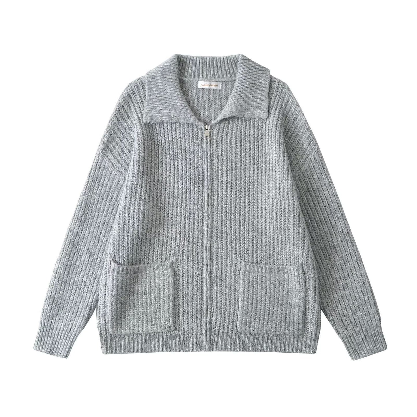 Strickpullover mit Reißverschluss und lockerem Kragen