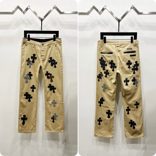 Cross leather label jeans, high street loose jeans