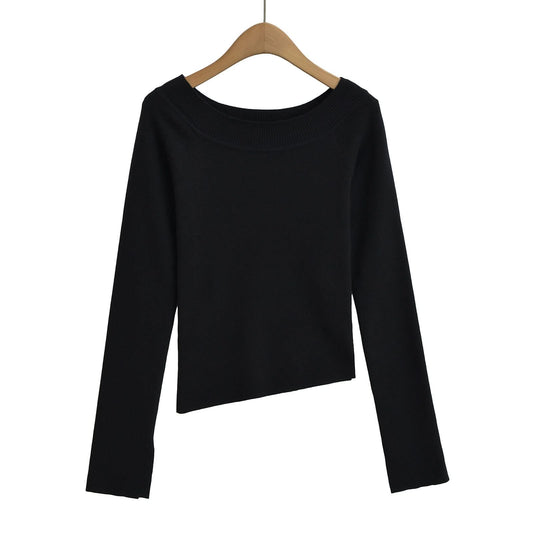 One neck slanted shoulder, off shoulder elastic slim fit top