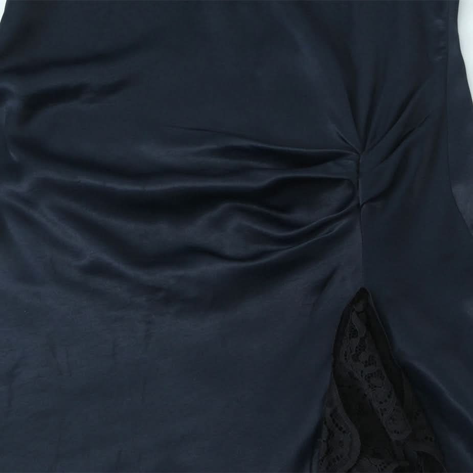 Lace patchwork satin texture mini dress