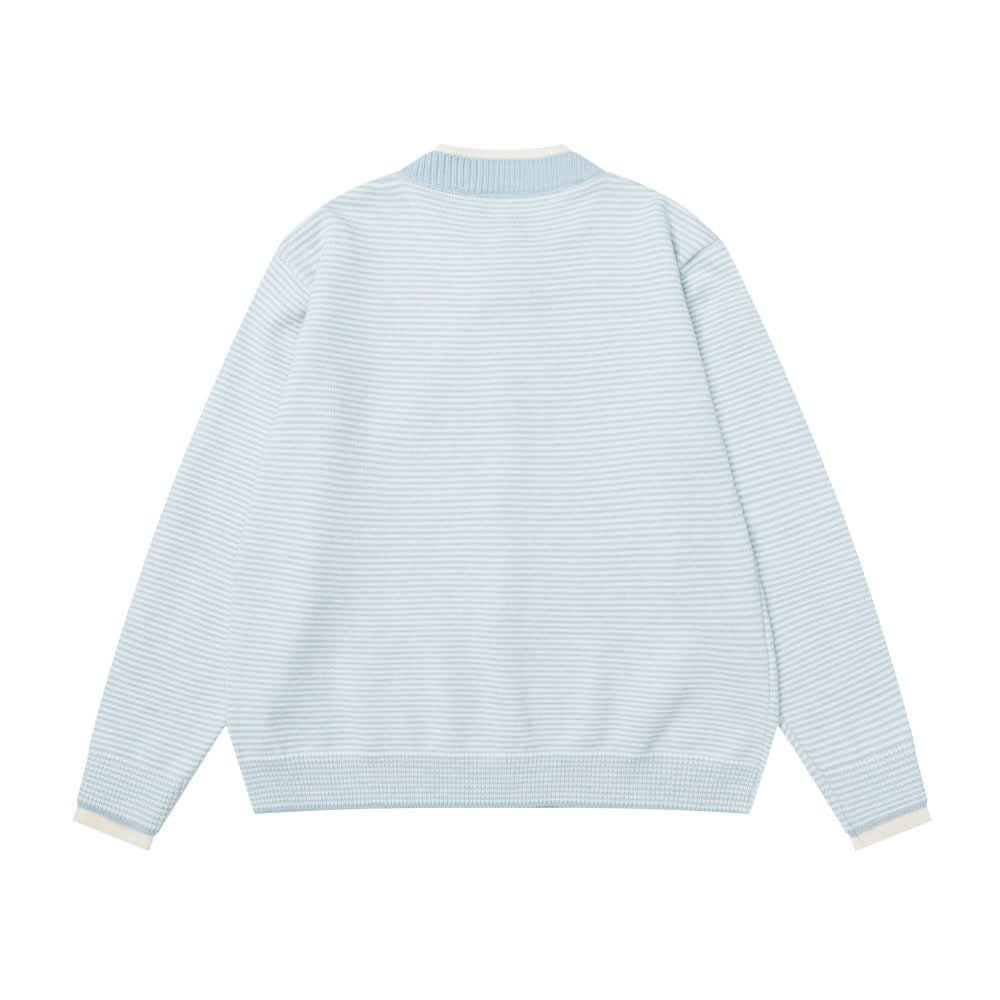 Fake two striped cardigans and round neck sweaters