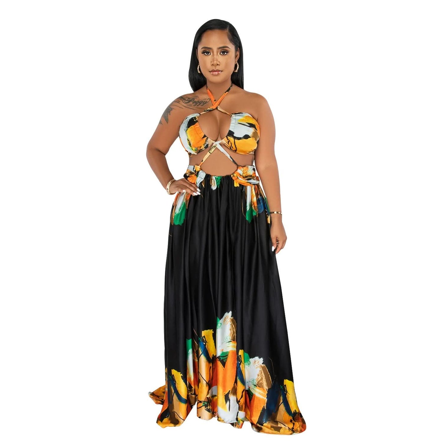 Modisches Damen-Wickelkleid, ärmellos, mit Bindegürtel, eng anliegend, lang
