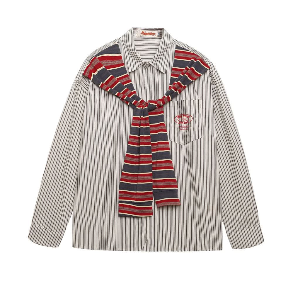 Fake Two Shawls with Vertical Striped Long Sleeves