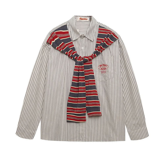 Fake Two Shawls with Vertical Striped Long Sleeves
