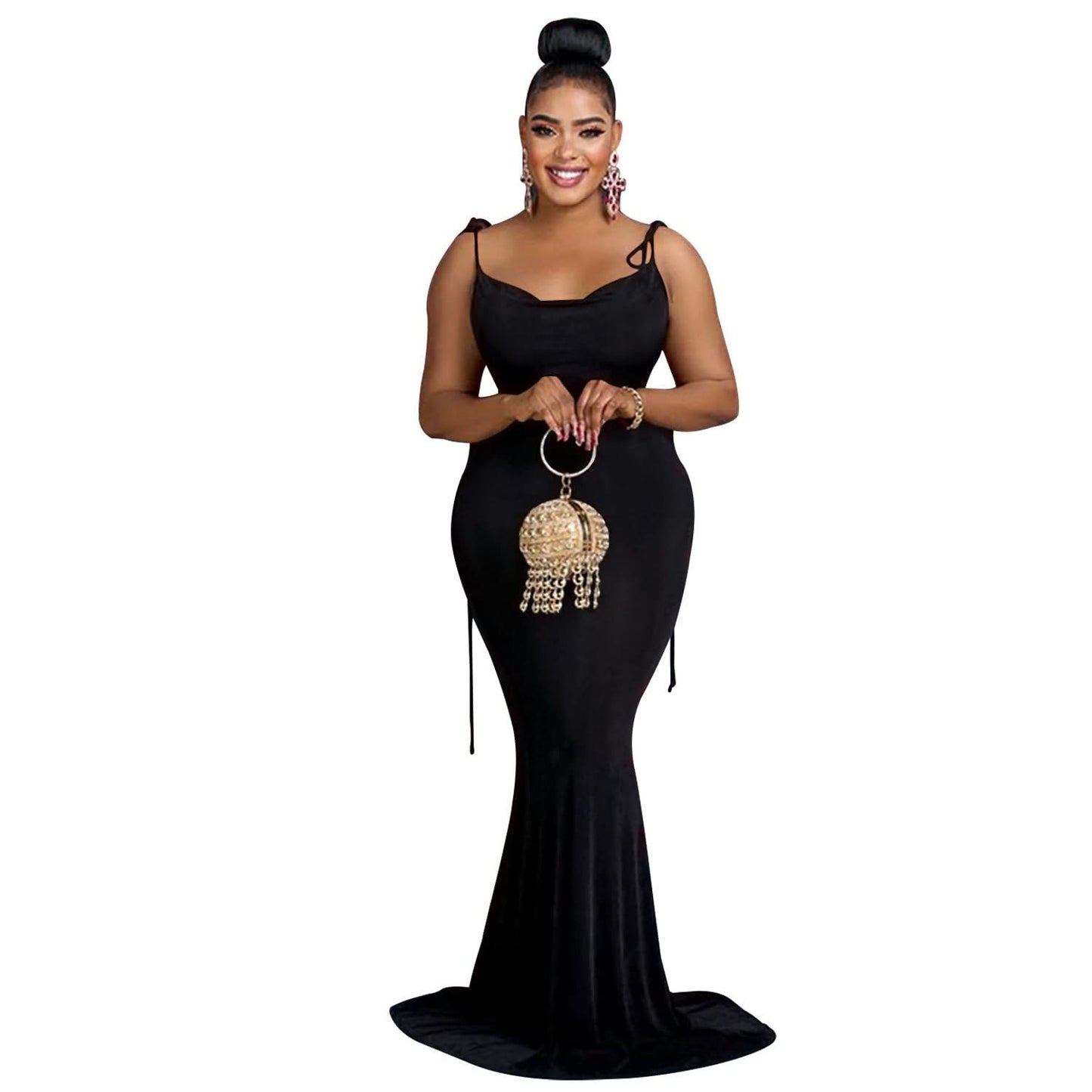Fashionable Pure Color Sleeveless Long Dress with Shoulder Ties for Women