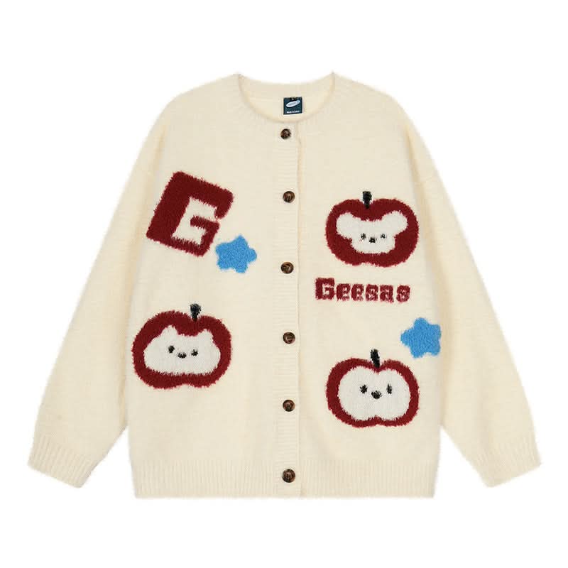 Dog Flower Knit Cardigan Sweater Coat Loose Soft Knitwear